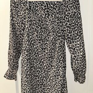 Zara Black and White Animal Print Blouse